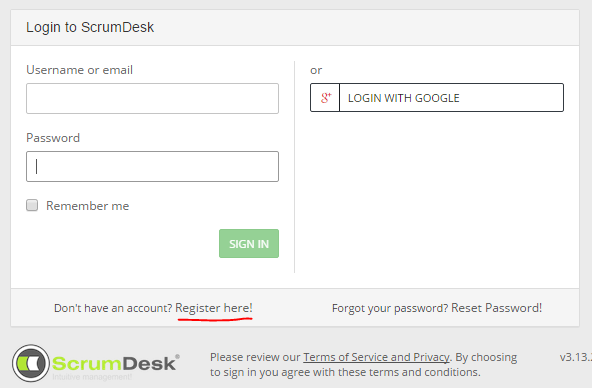 ScrumDesk register login signup free scrum online project