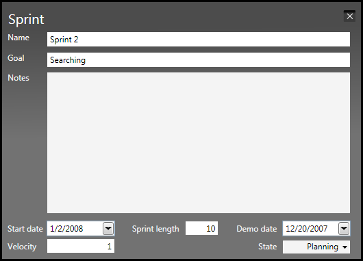 ScrumDesk for Windows Sprint detail
