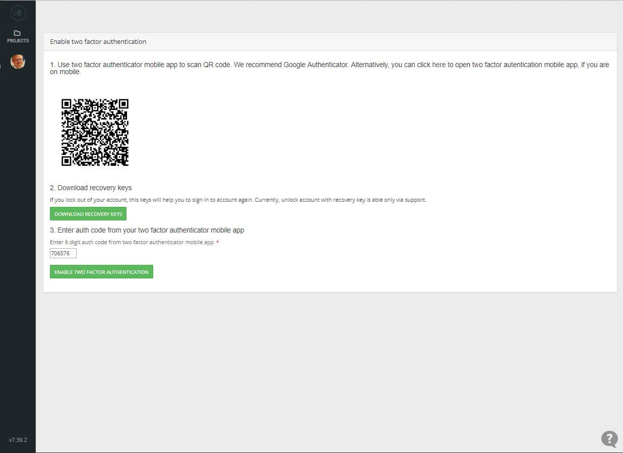 2FA screen 5 - Enter the code from Google Authenticator
