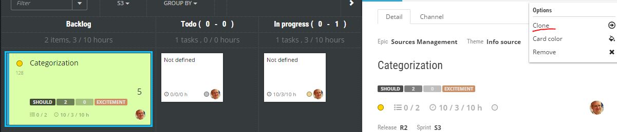 scrumdesk klonovanie backlog itemu
