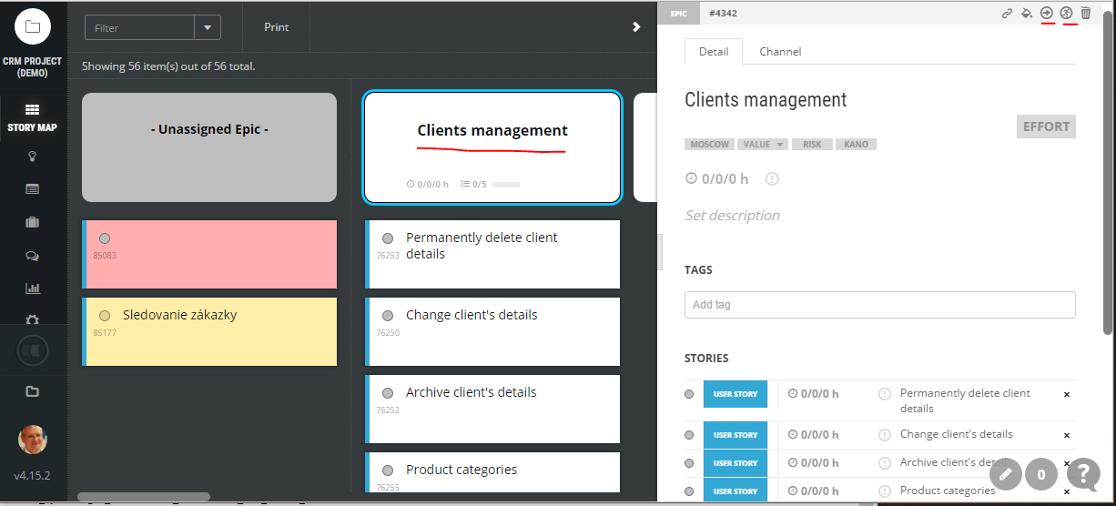 scrumdesk copy move epic to other projects