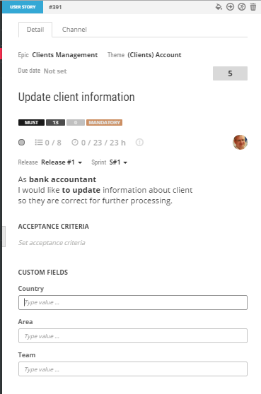 scrumdesk tool vlastne udaje custom fields