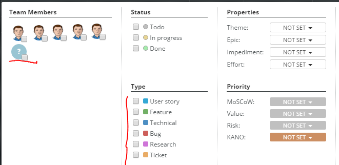 scrumdesk tool advanced filter