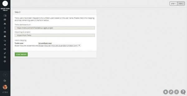 Imp[ort from Trello , map Trello users to ScrumDesk users