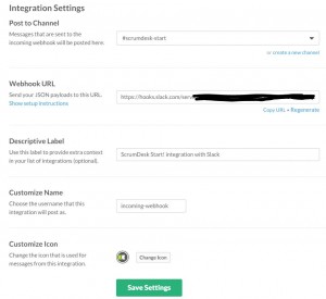 scrumdesk slack integration webhook channel scrum project management tool