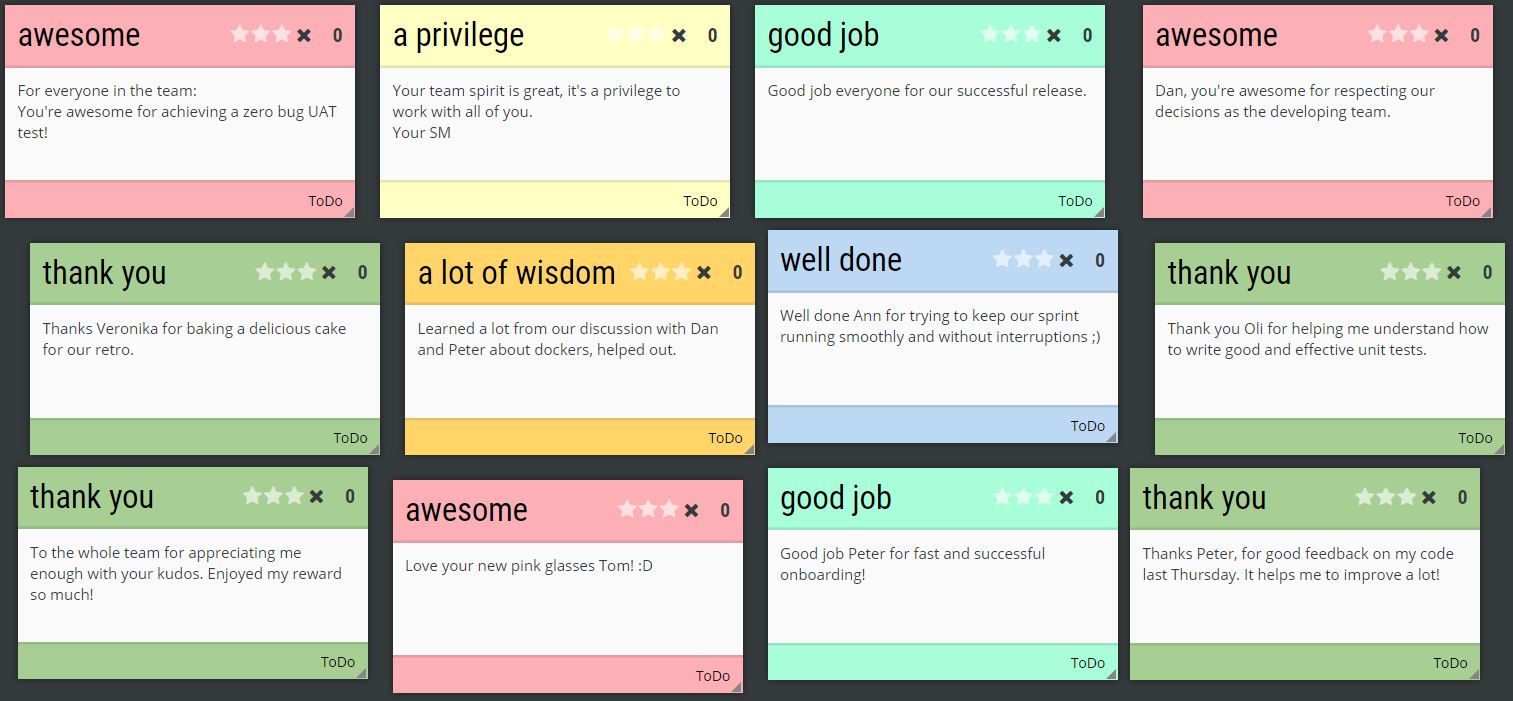 Kudo Cards Tool For Motivation And Retrospective In One Scrumdesk