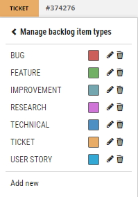 Manage Backlog Item types Manage Backlog Item types