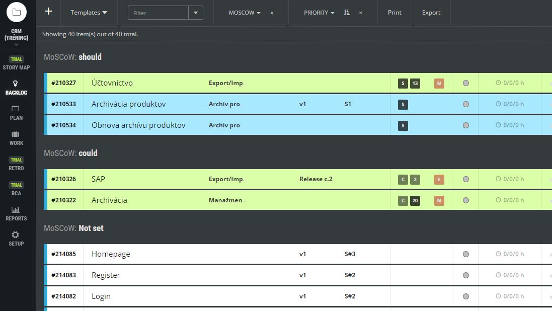 MoSCoW in the product backlog