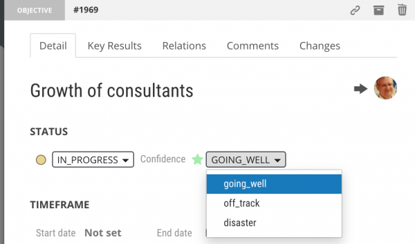 Objectives and key results status and confidence