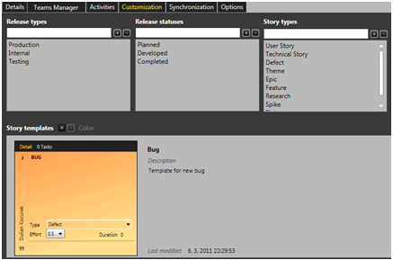 scrumdesk windows customization page configuration options