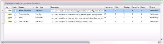 ScrumDesk grid backlog view