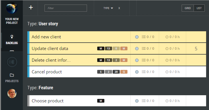 ScrumDesk product backlog ordered list user stories owner priorities