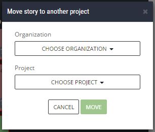 ScrumDesk choose target organization and project move backlog item