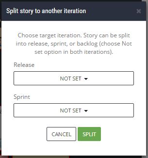 ScrumDesk choose target iteration for split
