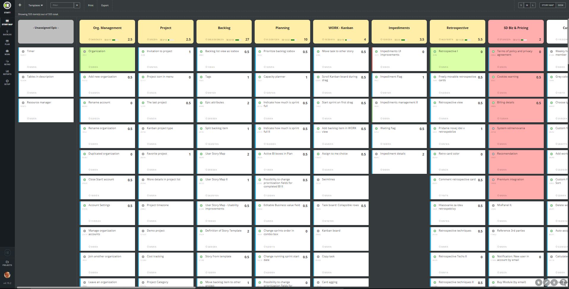 scrumdesk user story map mapping product owner backlog epic theme feature stories mapping product management