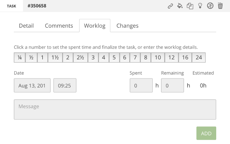 Fast evidence of the time spent in task Worklog page