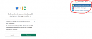 ScrumDesk slack select workspace for the project