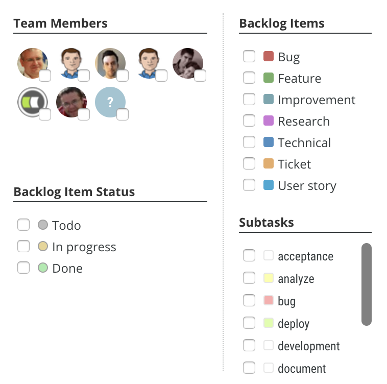 Filter kanban board to display only particular types of tasks with Subtasks filter option