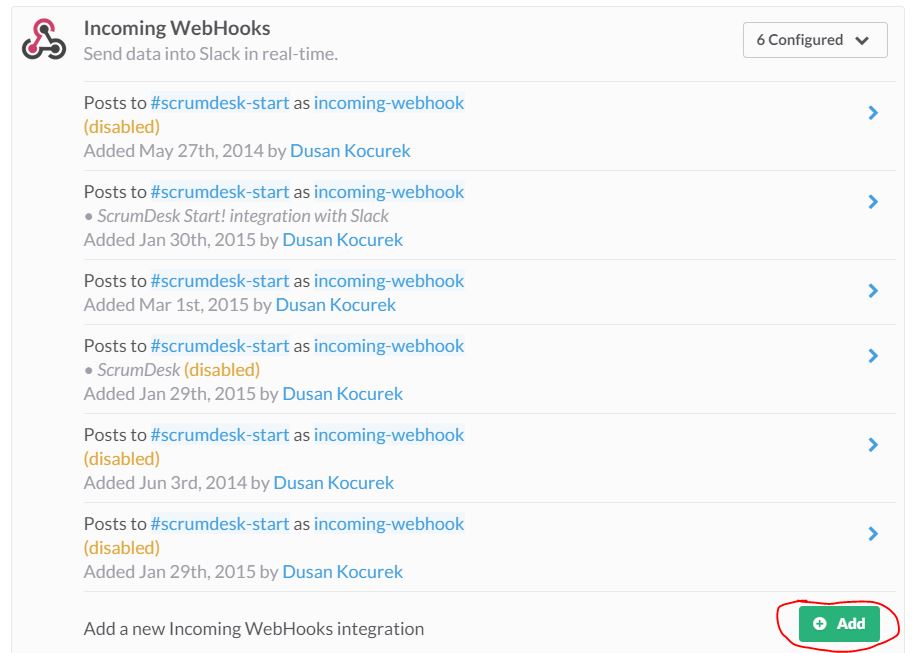 scrumdesk slack channel integration webhook configuration