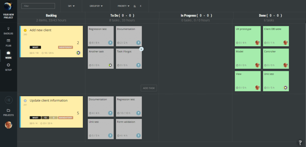 ScrumDesk Start kanban board