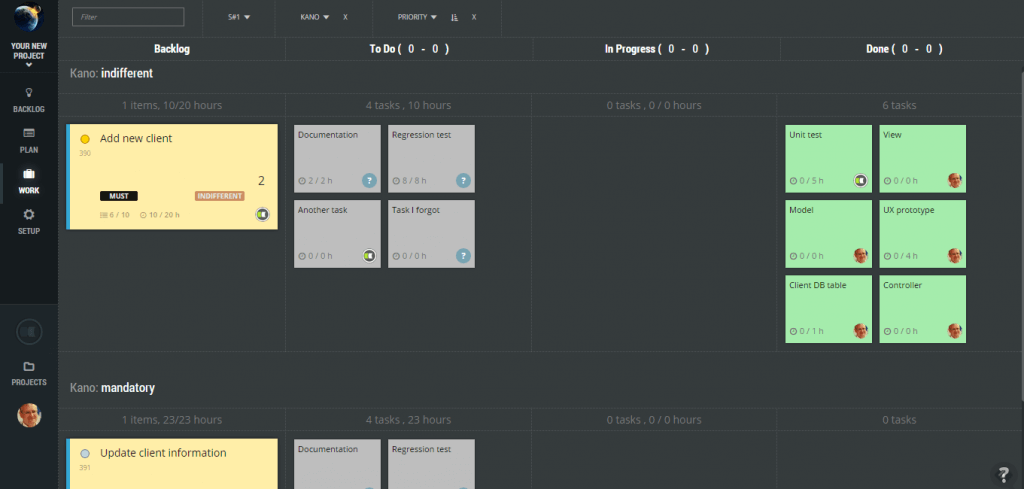 scrumdesk Kanban board with swimlanes