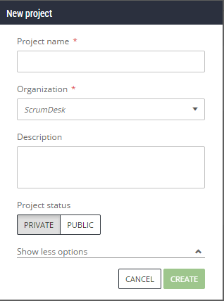 scrumdesk add new project