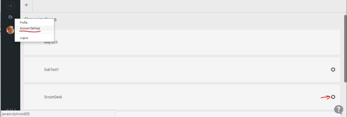 scrumdesk company account settings my organizations