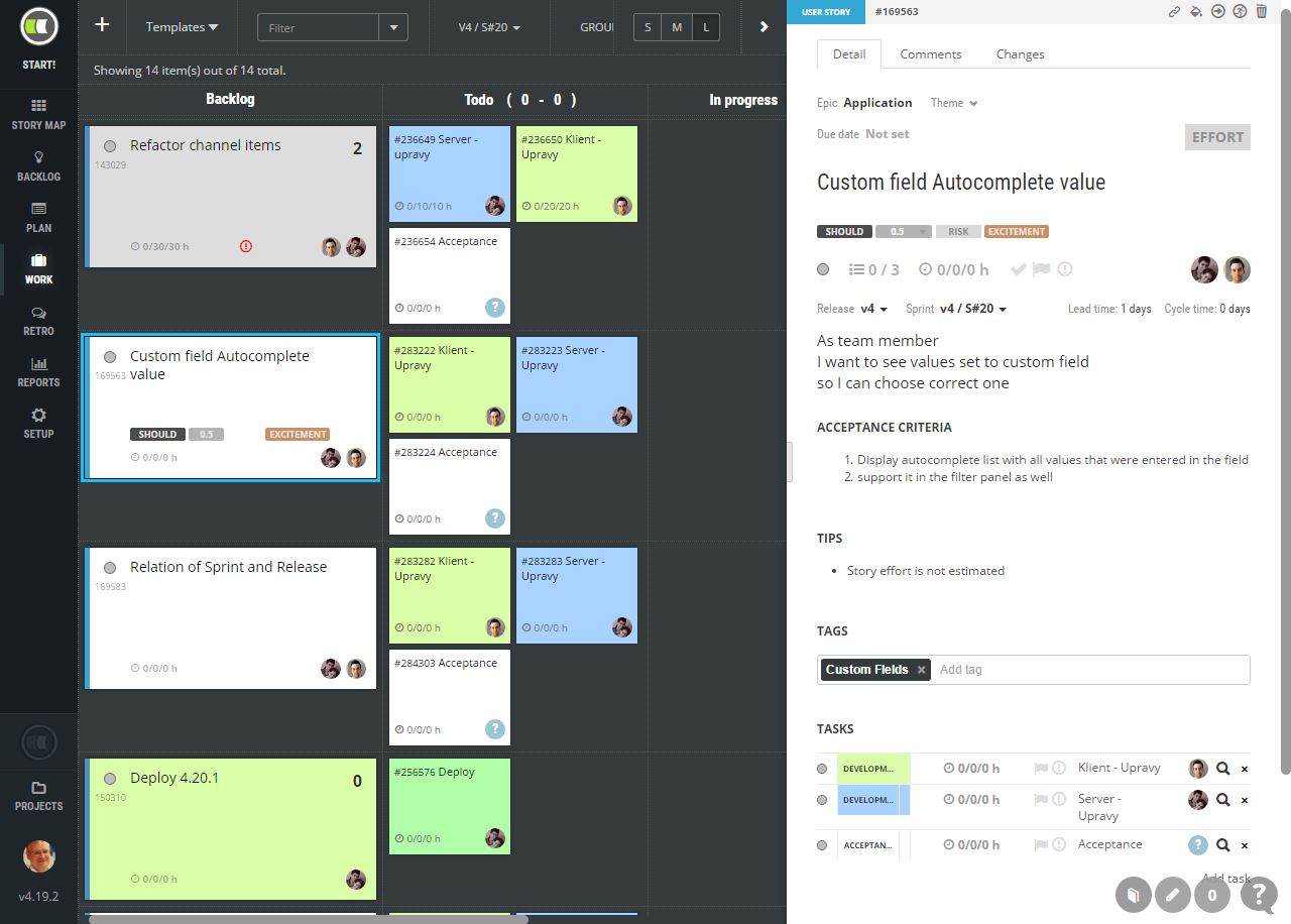 scrumdesk kanban board task management subtasks user story agile team scrum product owner scrummaster