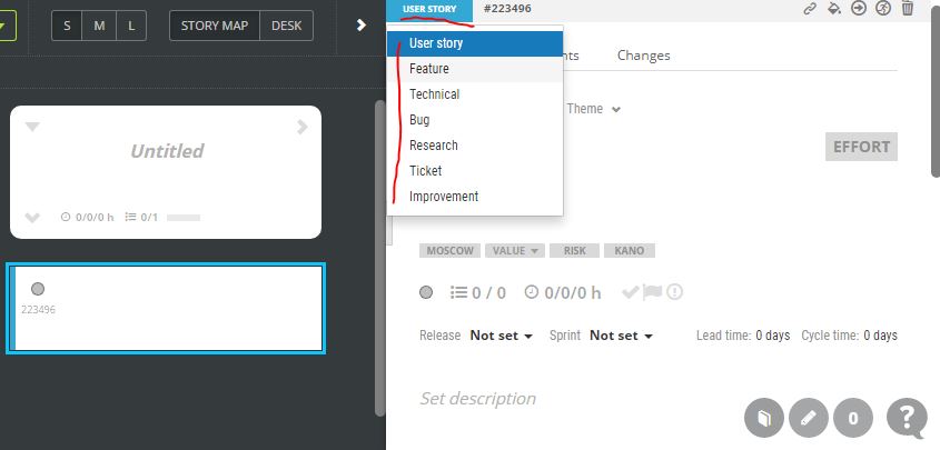 scrumdesk product backlog item types