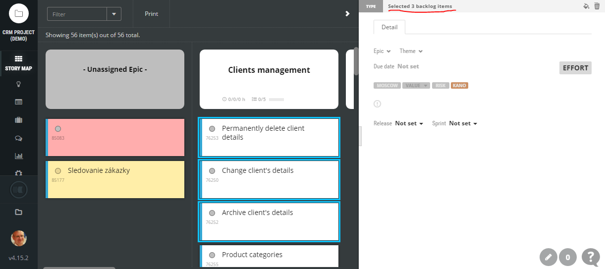 scrumdesk multiple selection bulk edit