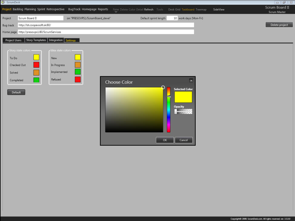 scrumdesk windows status color configuration