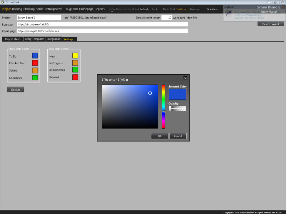 scrumdesk windows configure status colors