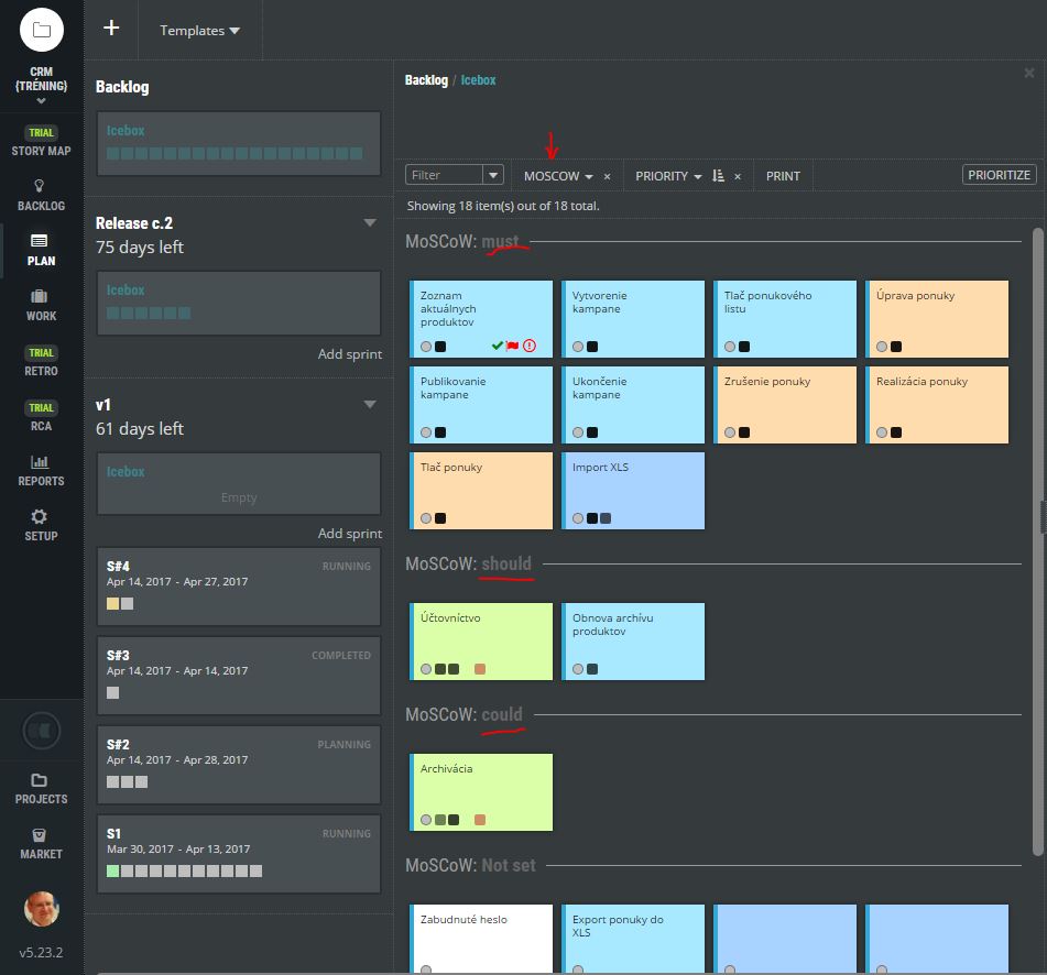 release and sprint planning with MoSCoW 