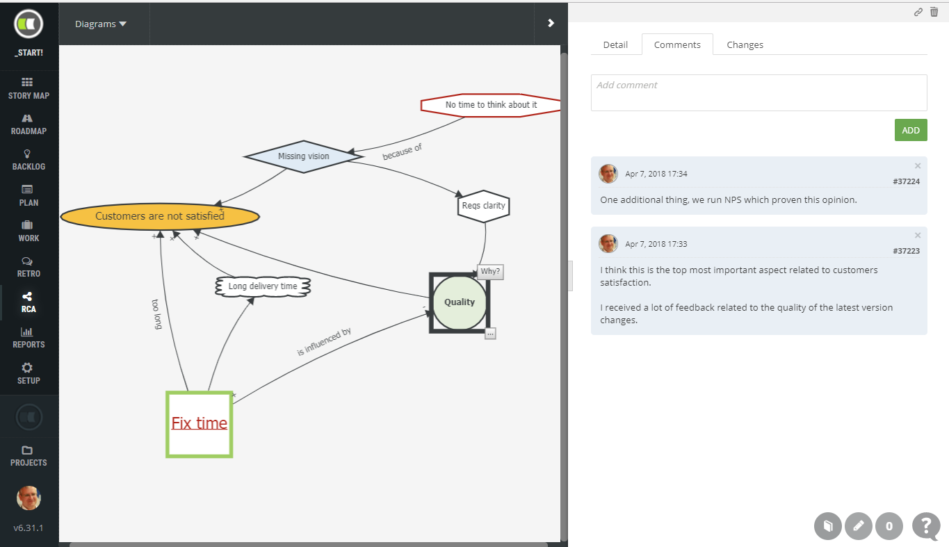 root cause analysis comments, changes, attachments