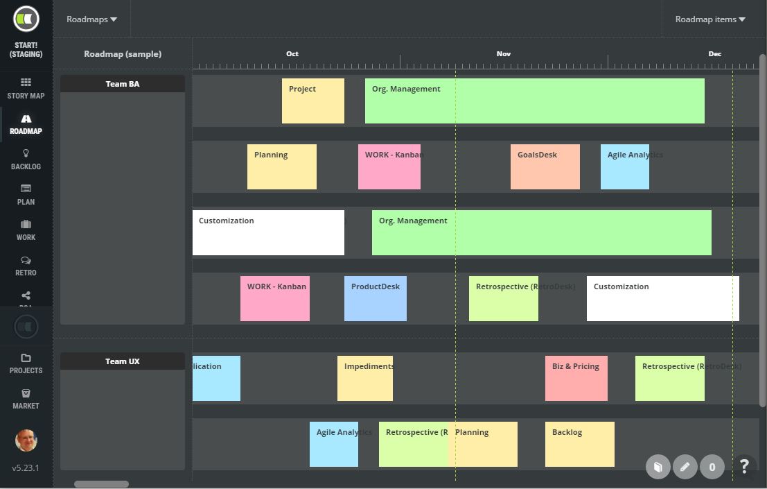 scrumdesk roadmap timeline epic feature milestone planning agile scrum product backlog owner planning sprint release