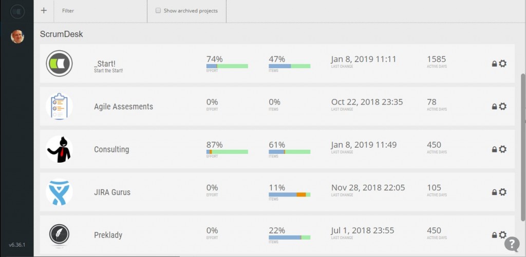 scrumdesk projects list