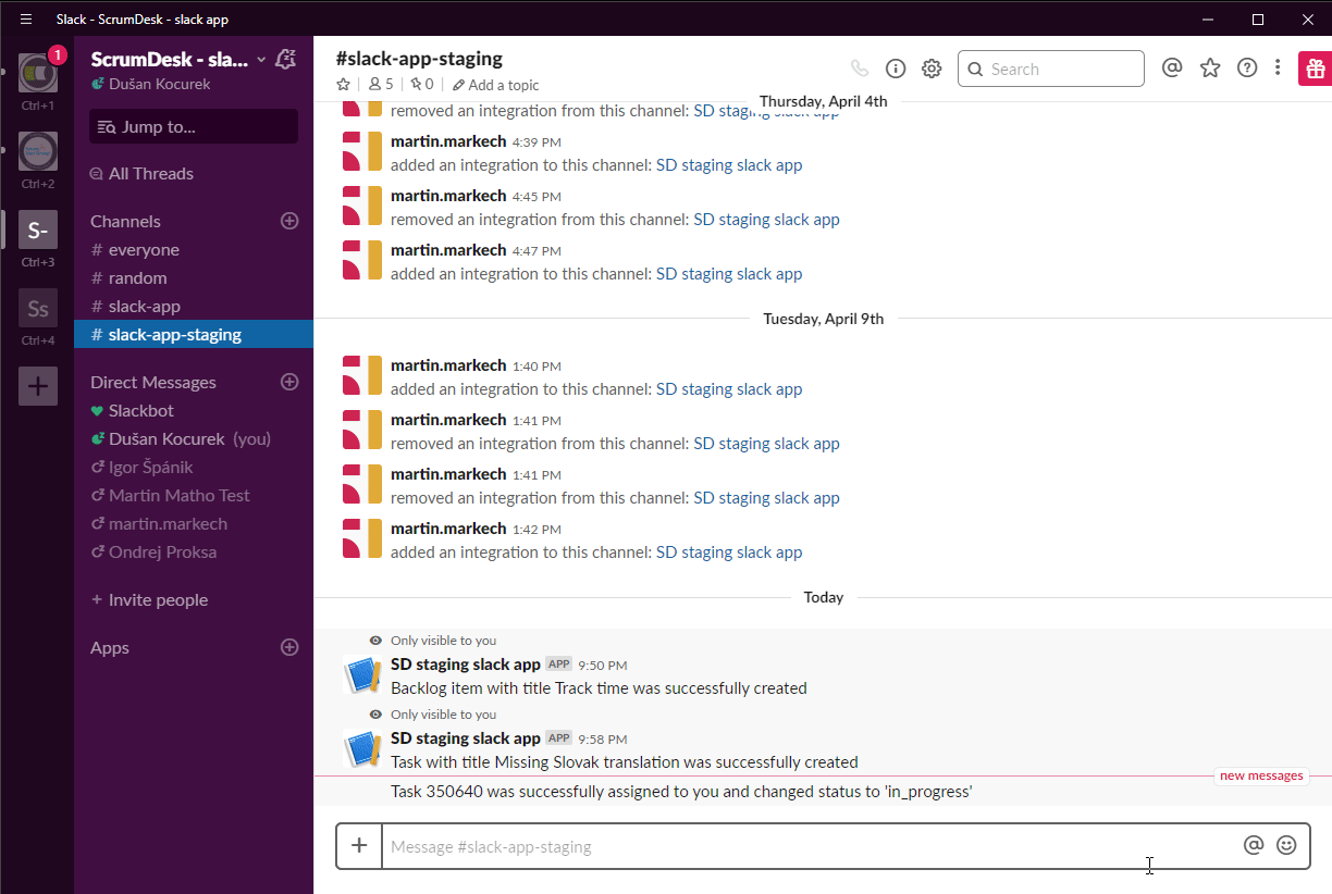 scrumdesk track time in slack