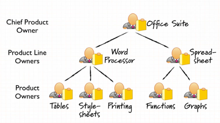 Split of responsibilities of product owners in product management, chief product owner role