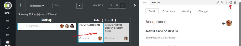 scrumdesk move task command other user story kanban board