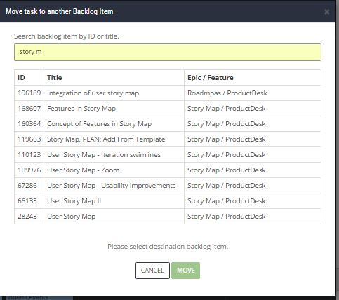 scrumdesk move task subtask other user story