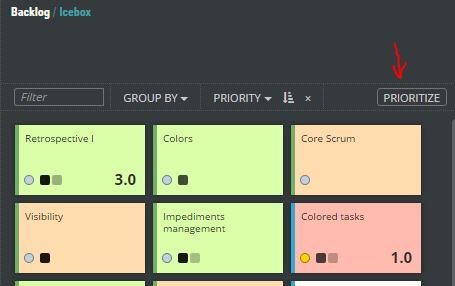 scrumdesk prioritize order product sprint release backlog icebox