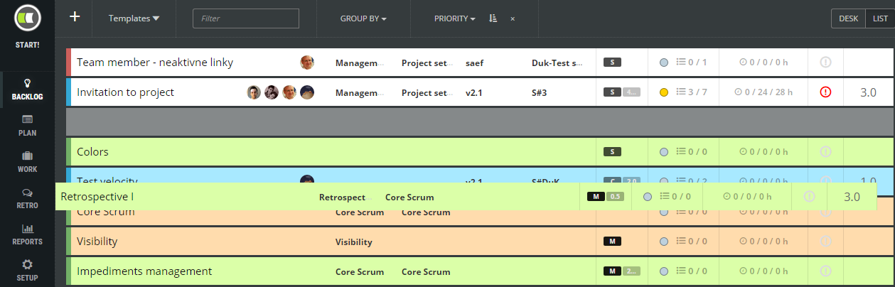 scrumdesk tool priorizacia prioritizacia prioritize backlog